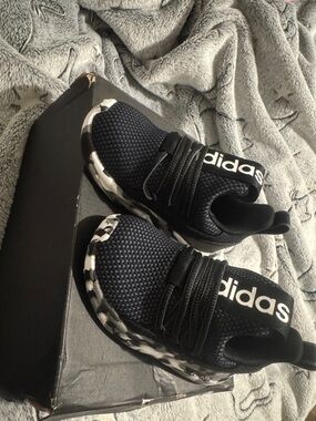 adidas Black Knit Slip-On Sneakers with White Black Patterned Sole